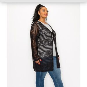 Chic Black Lace Cardigan Tie Closure Size 1X